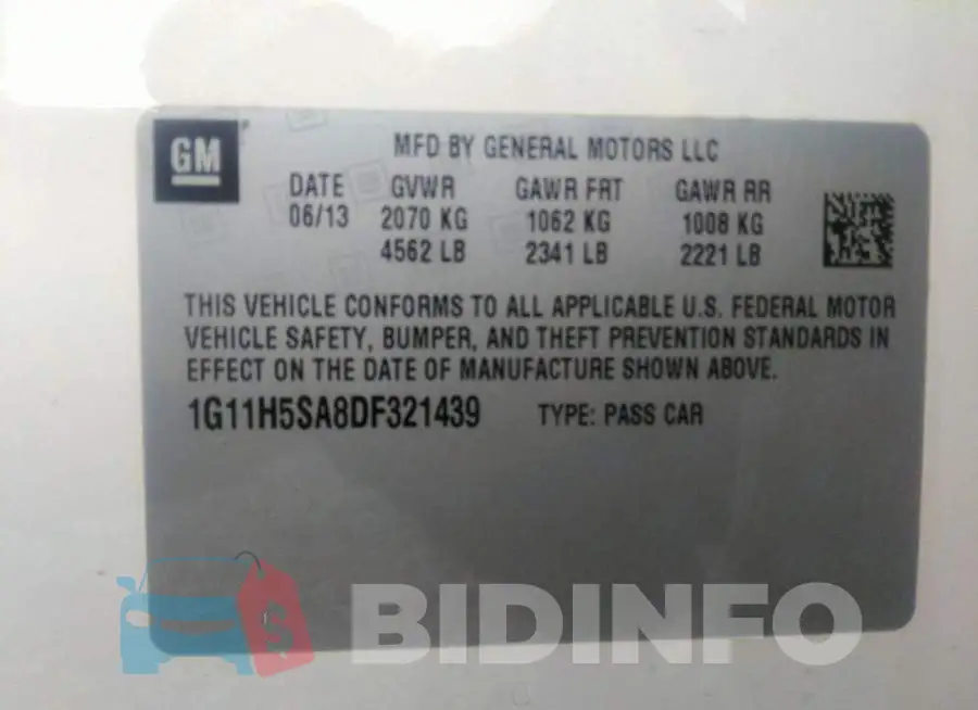 1G11H5SA8DF321439 Photo# 9