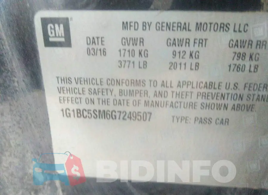 1G1BC5SM6G7249507 Photo# 9
