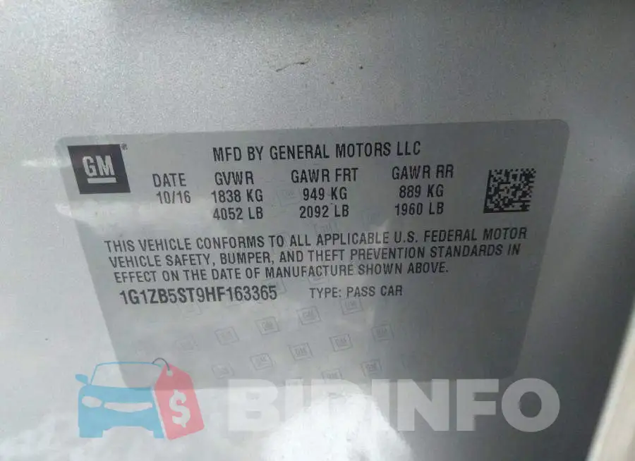 1G1ZB5ST9HF163365 Photo# 9