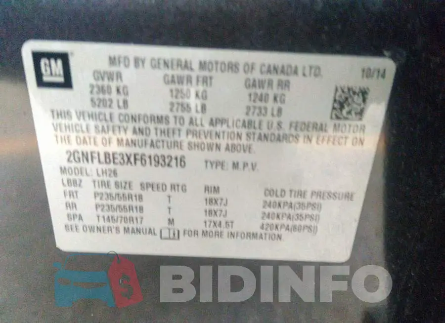 2GNFLBE3XF6193216 Photo# 9