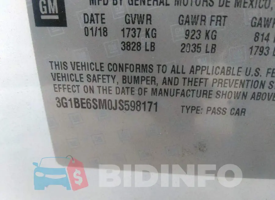 3G1BE6SM0JS598171 Photo# 9