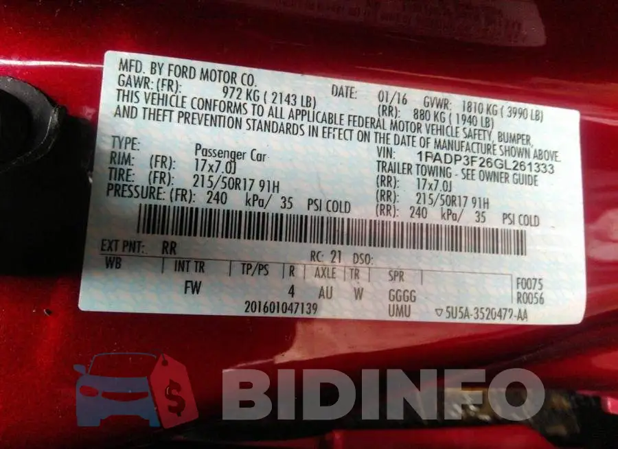 1FADP3F26GL261333 Photo# 9