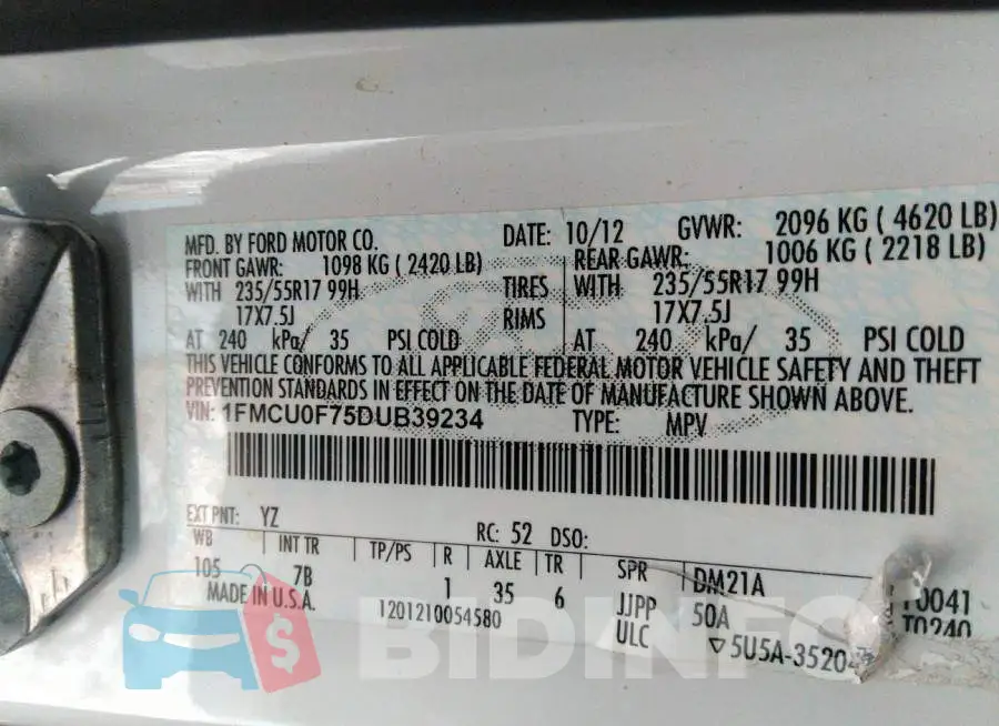 1FMCU0F75DUB39234 Photo# 9