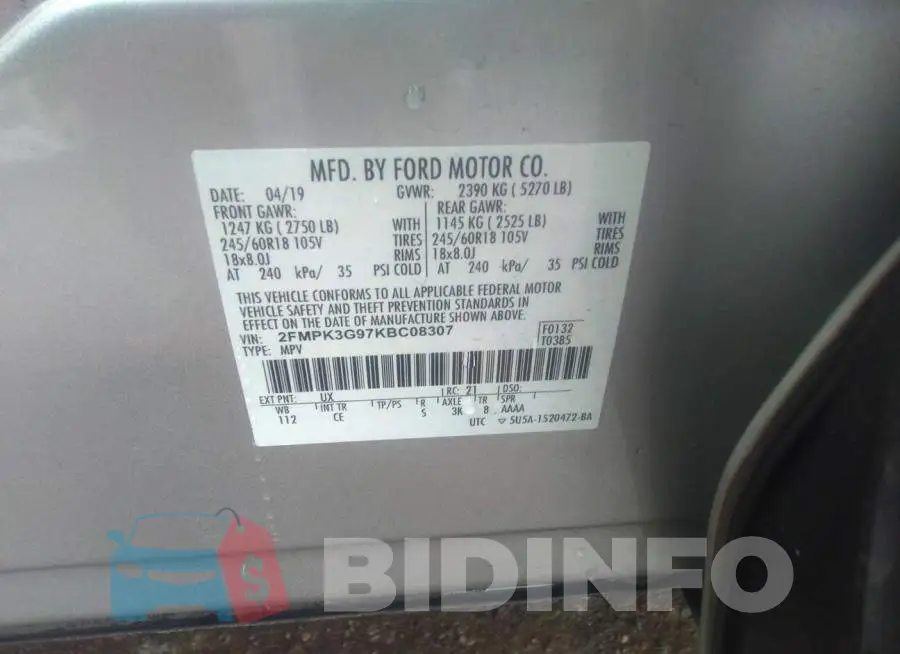 2FMPK3G97KBC08307 Photo# 9