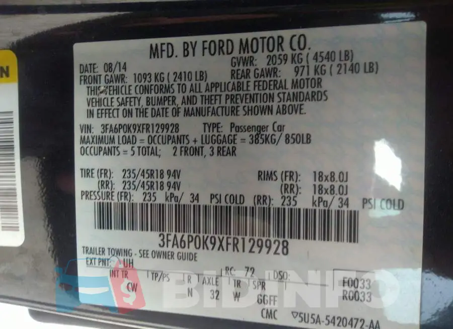 3FA6P0K9XFR129928 Photo# 9