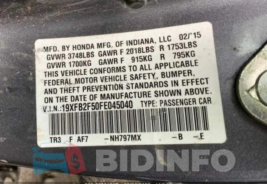 19XFB2F50FE045040 Photo# 9