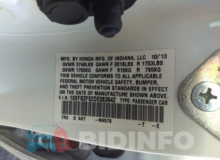19XFB2F52DE083642 Photo# 9