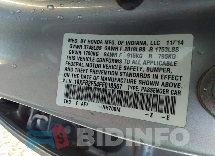 19XFB2F54FE018567 Photo# 9