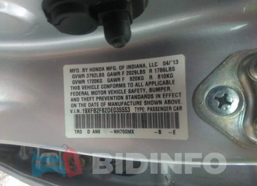 19XFB2F82DE035553 Photo# 9