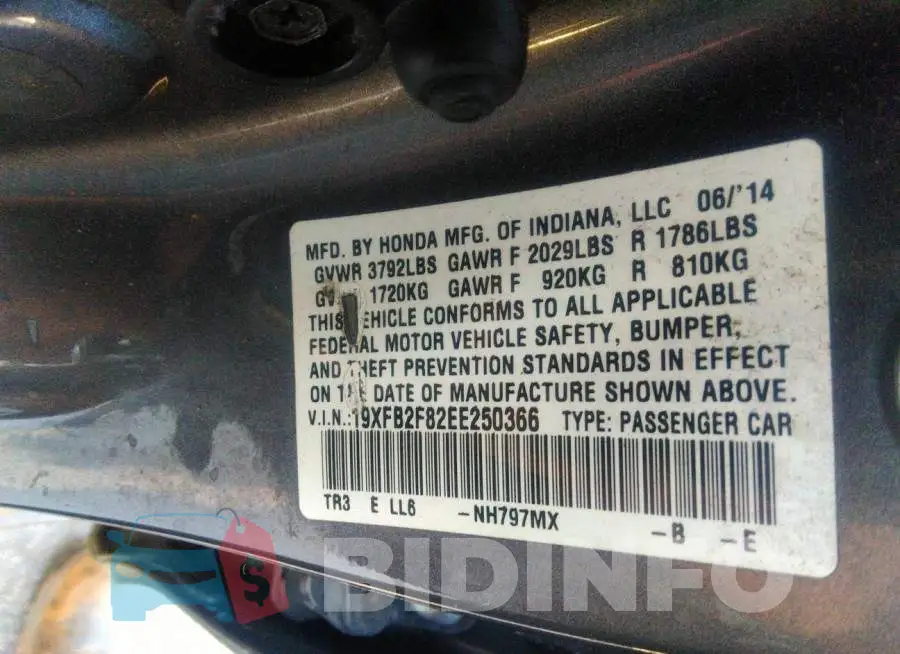 19XFB2F82EE250366 Photo# 9