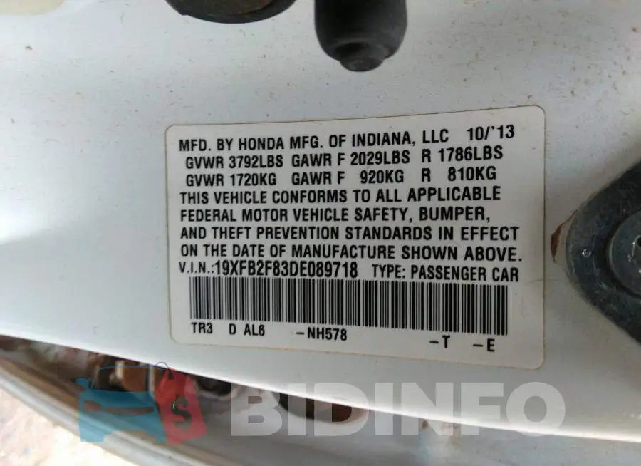 19XFB2F83DE089718 Photo# 9
