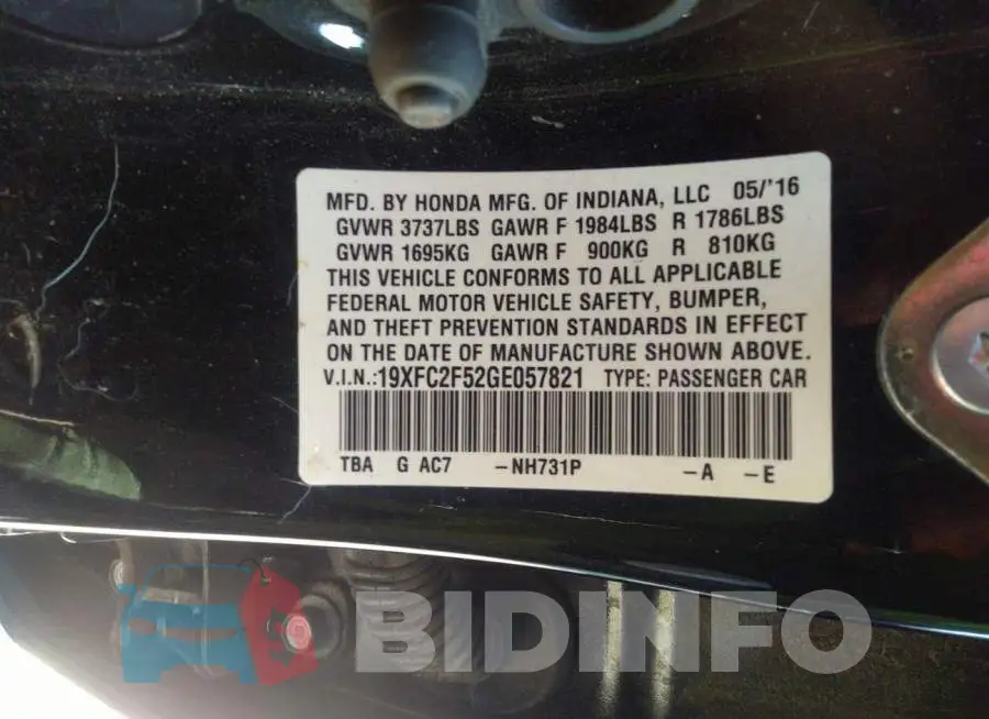 19XFC2F52GE057821 Photo# 9