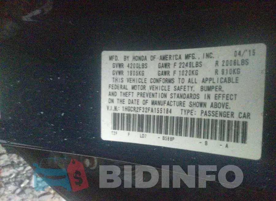 1HGCR2F32FA155184 Photo# 9