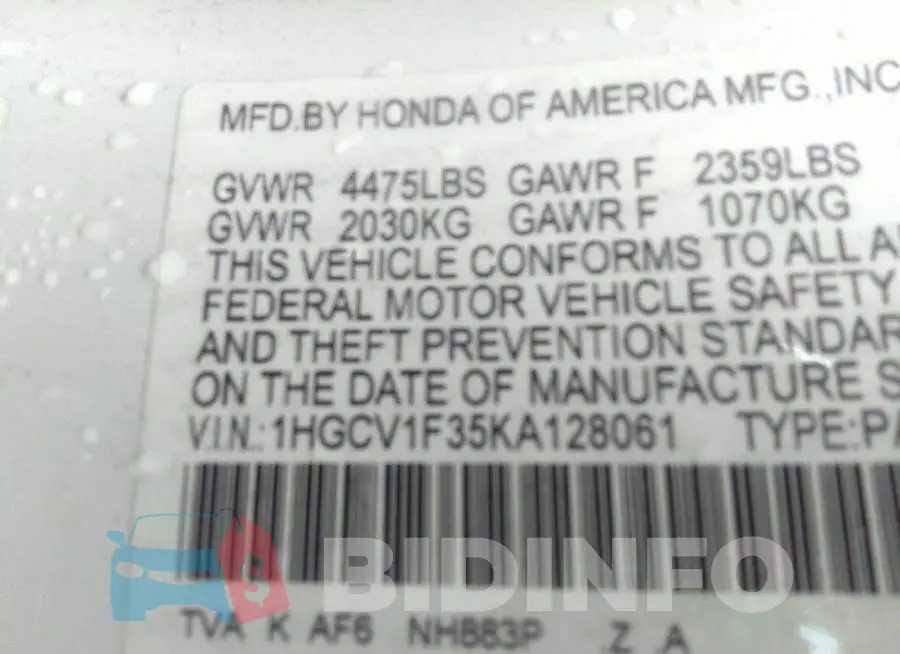 1HGCV1F35KA128061 Photo# 9