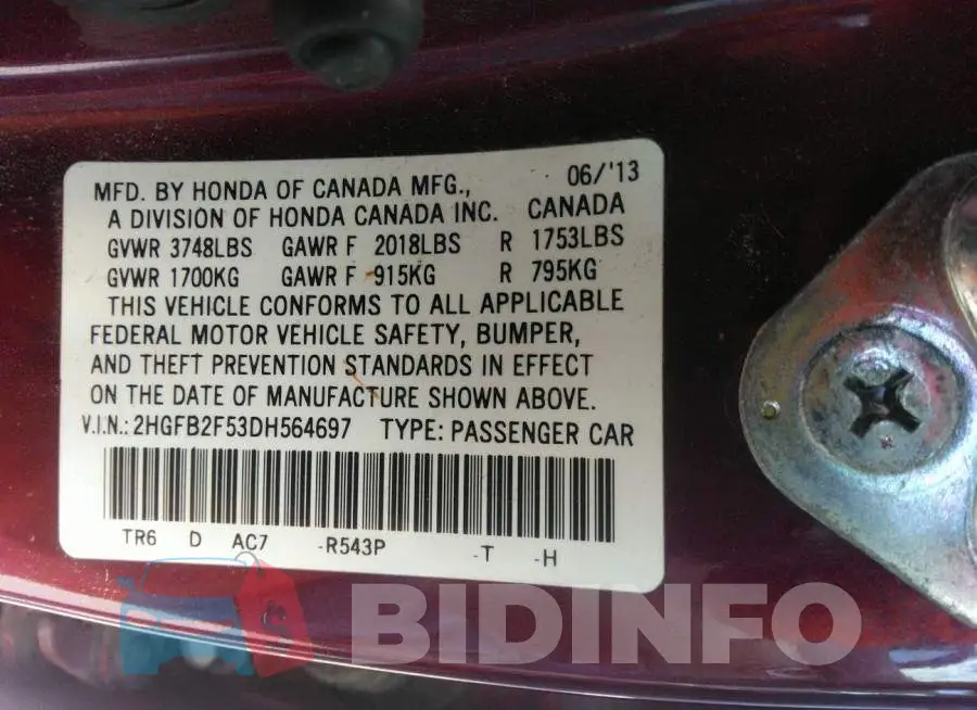 2HGFB2F53DH564697 Photo# 9