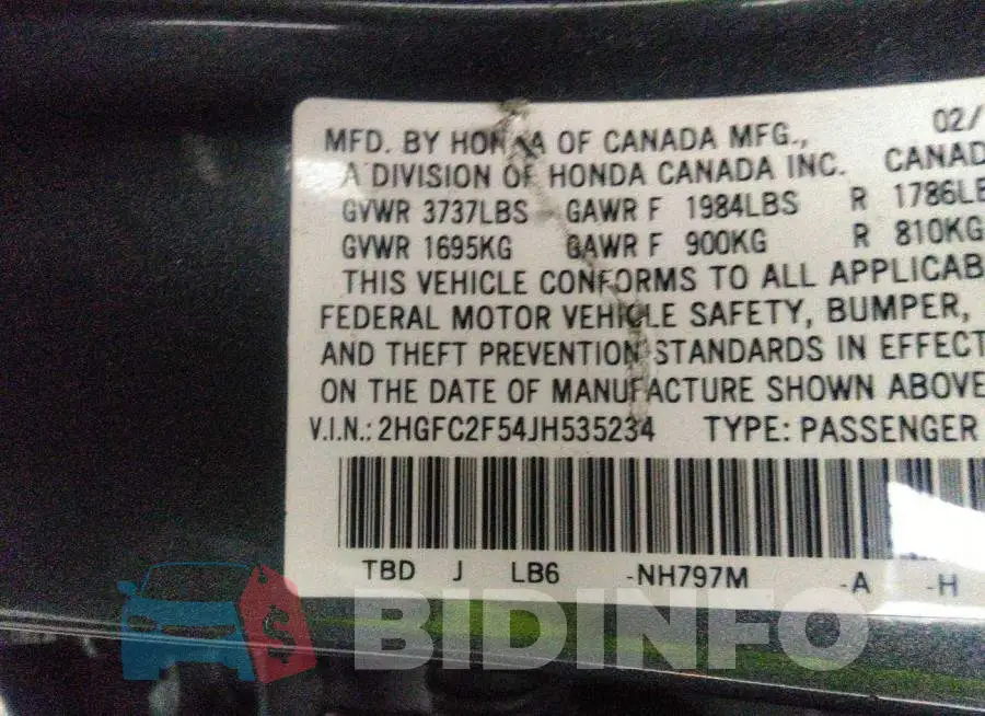 2HGFC2F54JH535234 Photo# 9