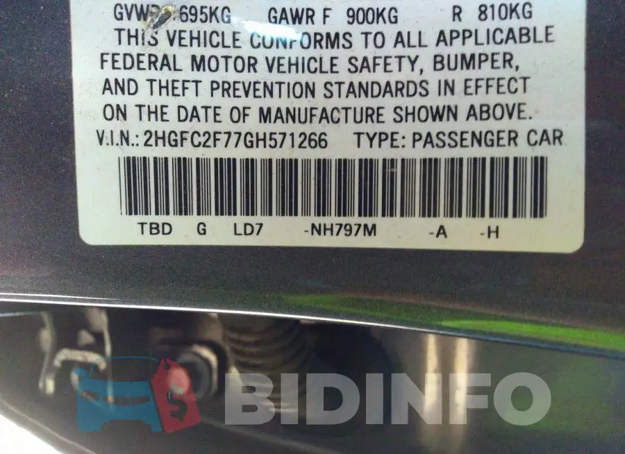 2HGFC2F77GH571266 Photo# 9