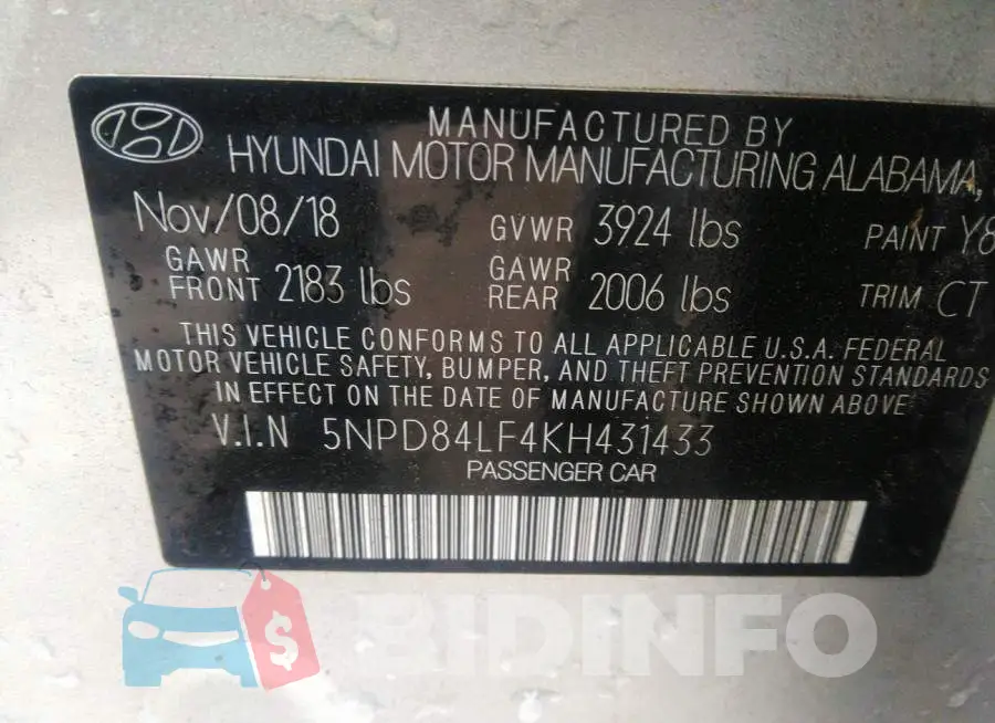 5NPD84LF4KH431433 Photo# 9
