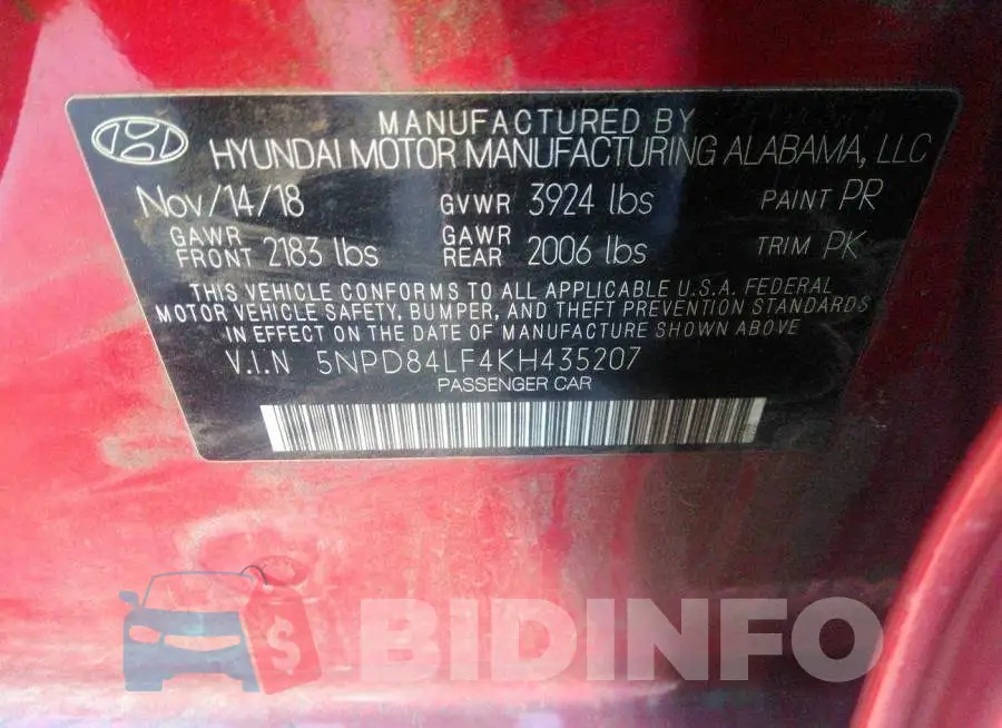 5NPD84LF4KH435207 Photo# 9