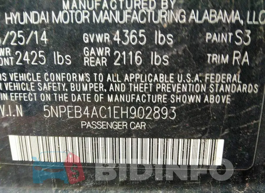 5NPEB4AC1EH902893 Photo# 9