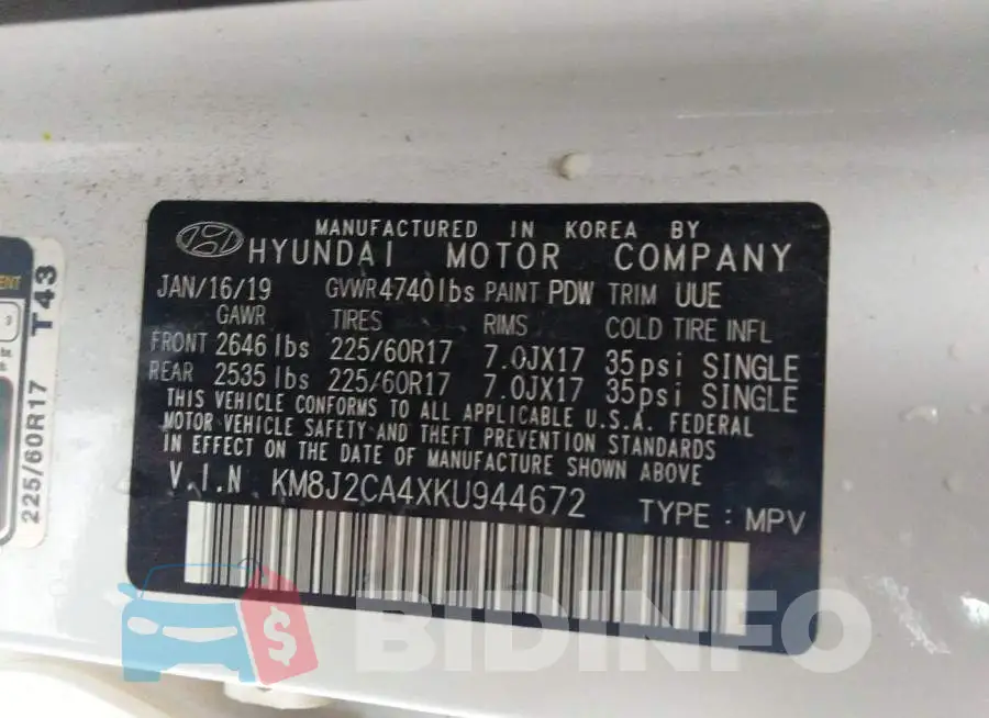 KM8J2CA4XKU944672 Photo# 9