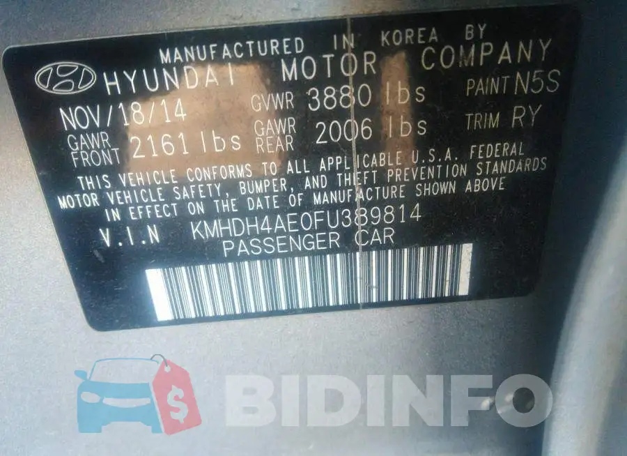 KMHDH4AE0FU389814 Photo# 9