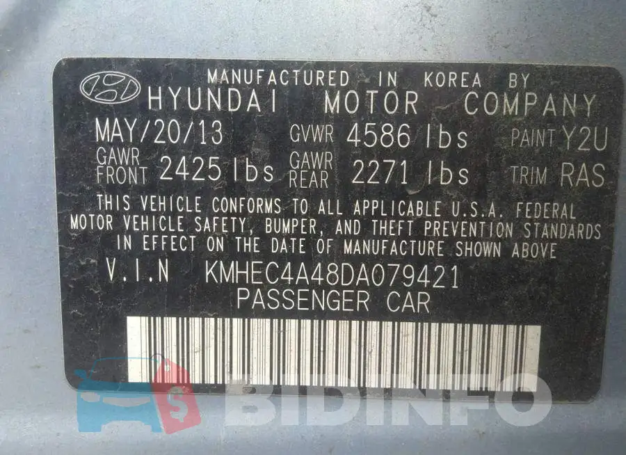 KMHEC4A48DA079421 Photo# 9