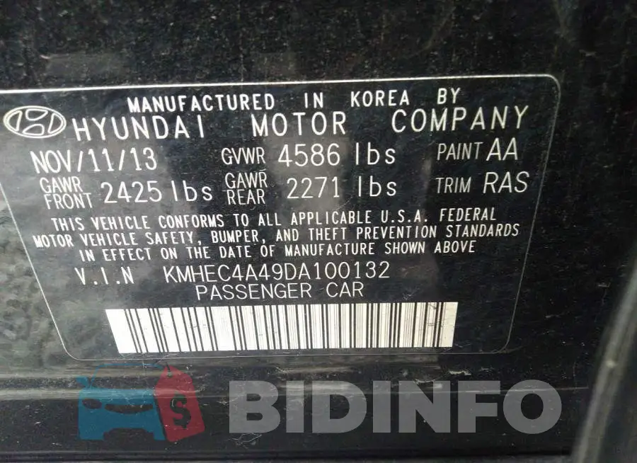 KMHEC4A49DA100132 Photo# 9
