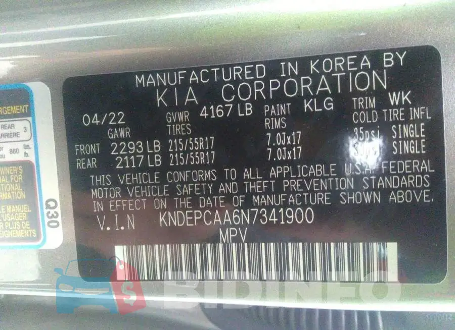 KNDEPCAA6N7341900 Photo# 9