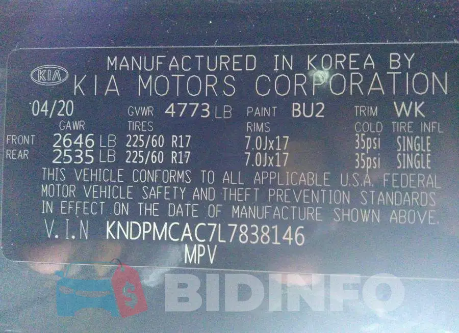 KNDPMCAC7L7838146 Photo# 9