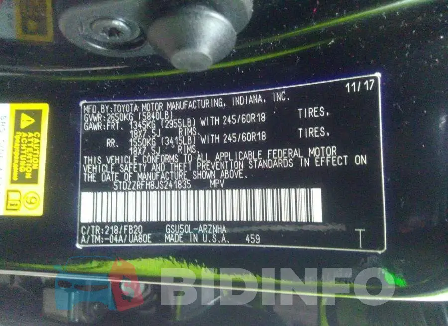 5TDZZRFH8JS241835 Photo# 9