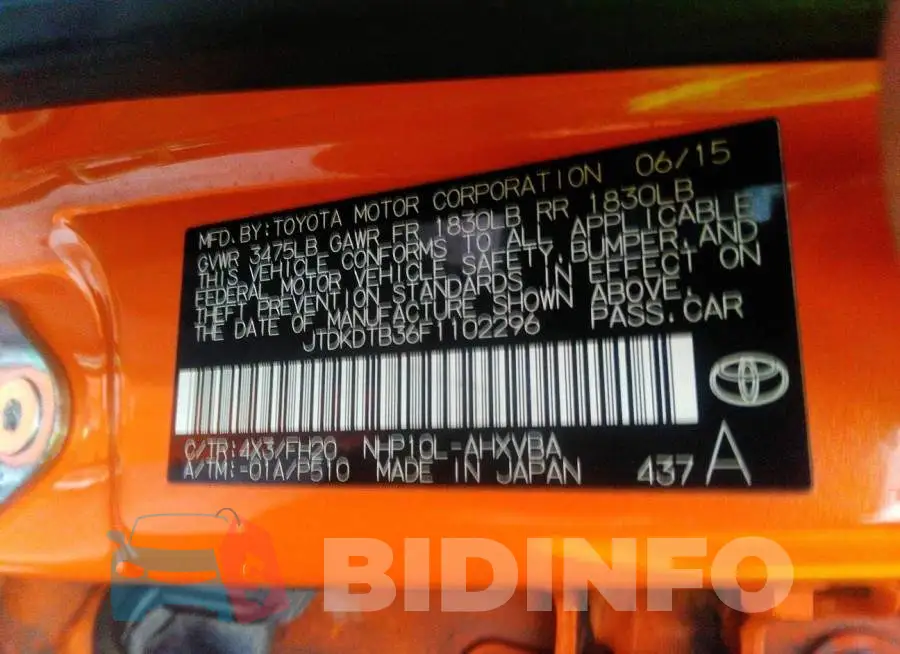 JTDKDTB36F1102296 Photo# 9