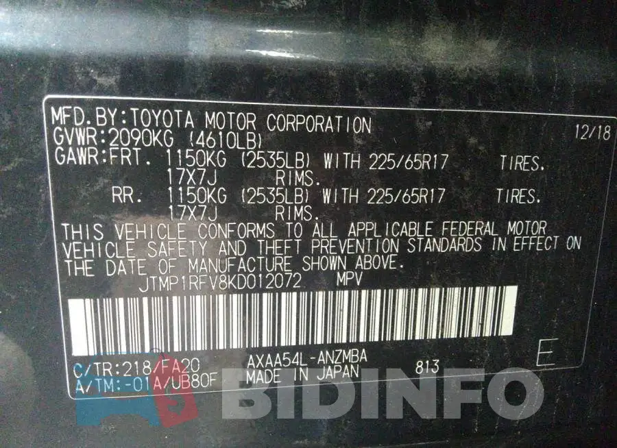 JTMP1RFV8KD012072 Photo# 9