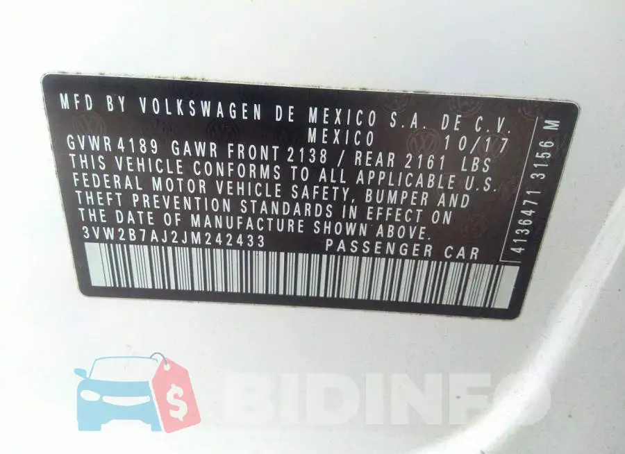 3VW2B7AJ2JM242433 Photo# 9