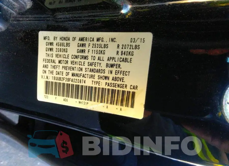 19UUB2F39FA020874 Photo# 9