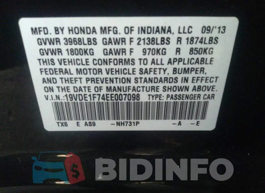 19VDE1F74EE007098 Photo# 9