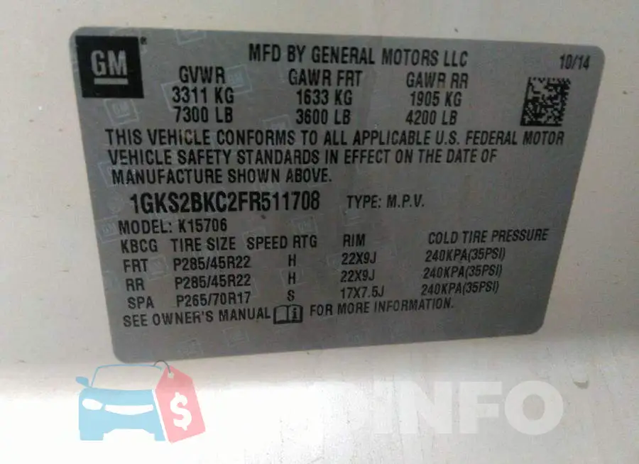 1GKS2BKC2FR511708 Photo# 9