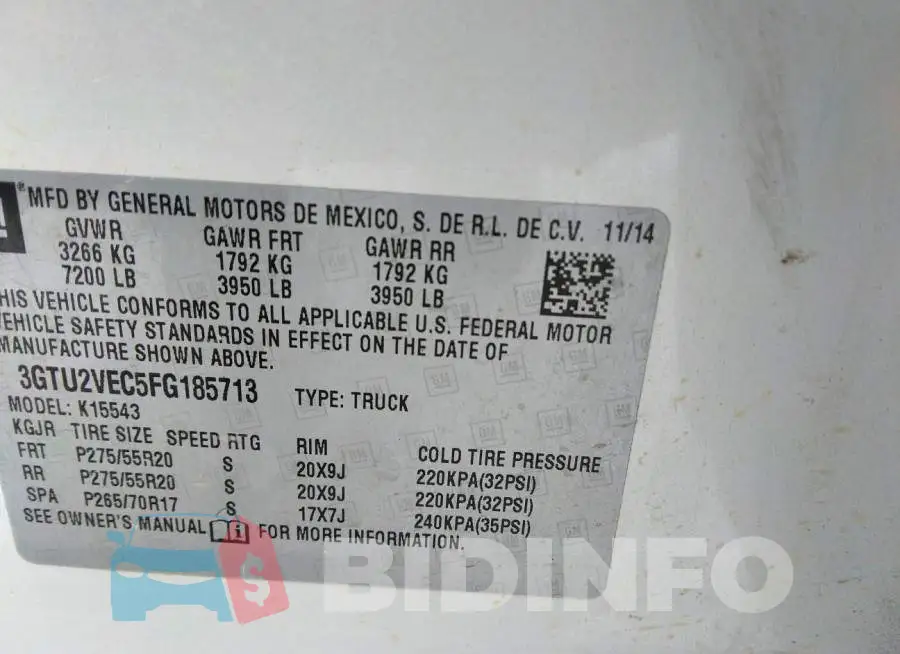 3GTU2VEC5FG185713 Photo# 9