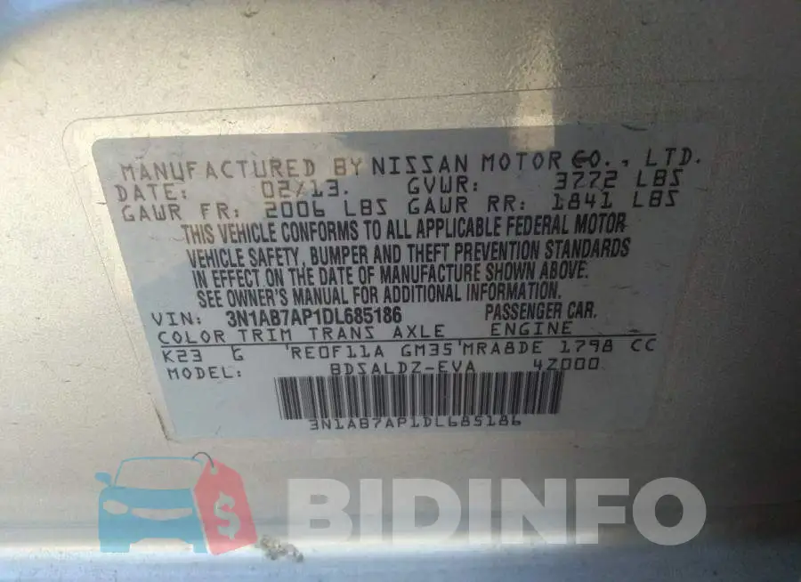 3N1AB7AP1DL685186 Photo# 9
