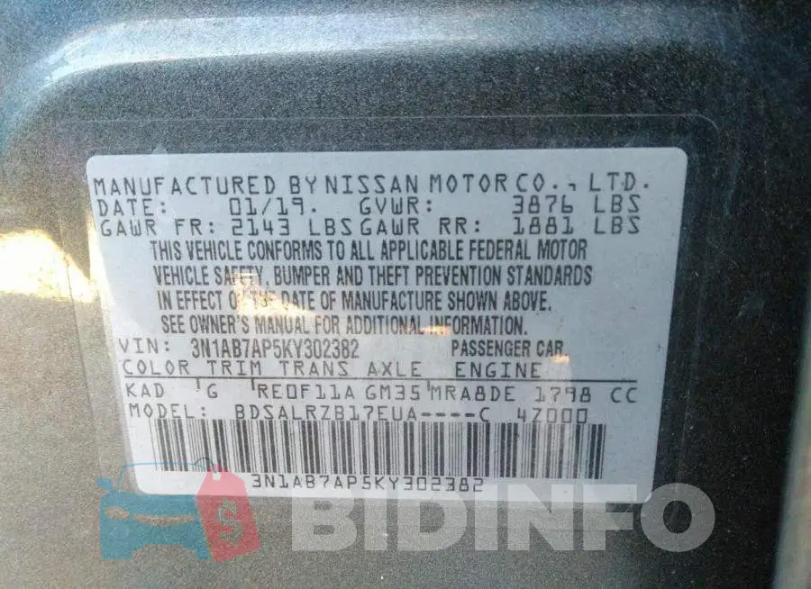 3N1AB7AP5KY302382 Photo# 9