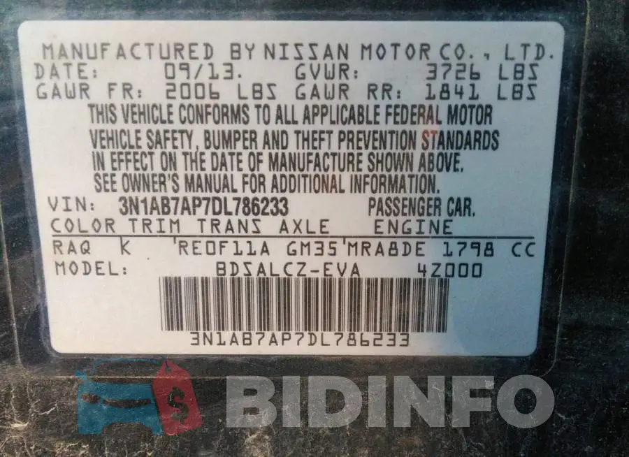3N1AB7AP7DL786233 Photo# 9