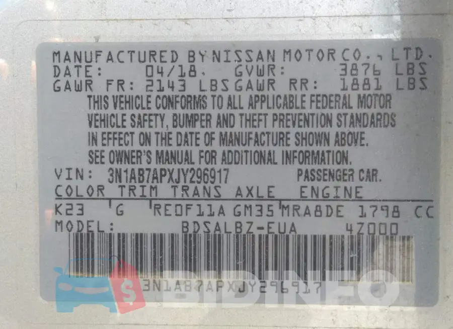 3N1AB7APXJY296917 Photo# 9