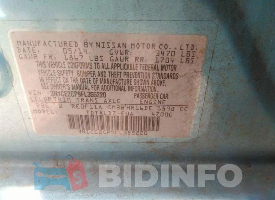 3N1CE2CP9FL355220 Photo# 9