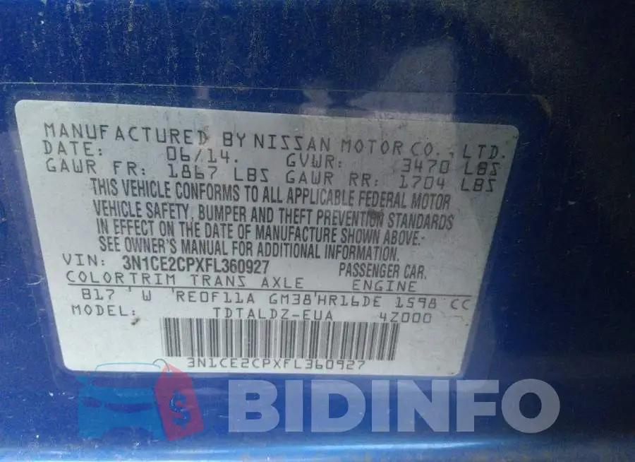 3N1CE2CPXFL360927 Photo# 9