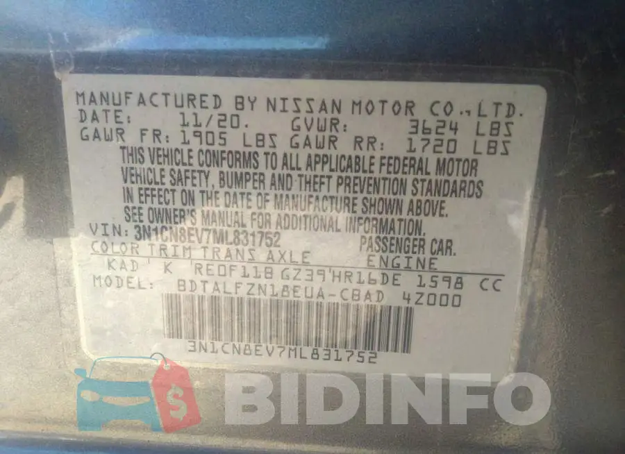 3N1CN8EV7ML831752 Photo# 9