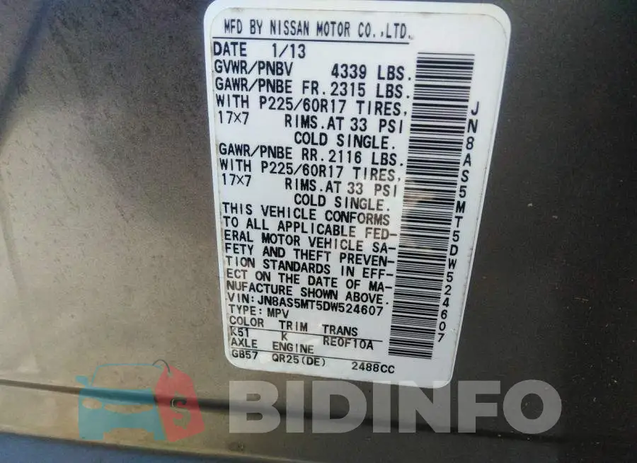 JN8AS5MT5DW524607 Photo# 9