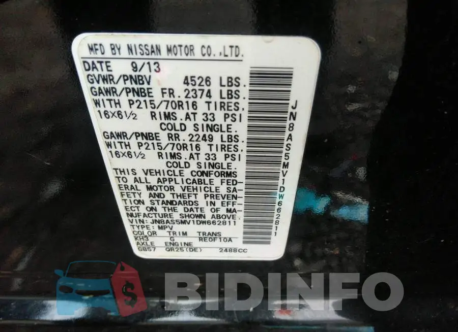 JN8AS5MV1DW662811 Photo# 9