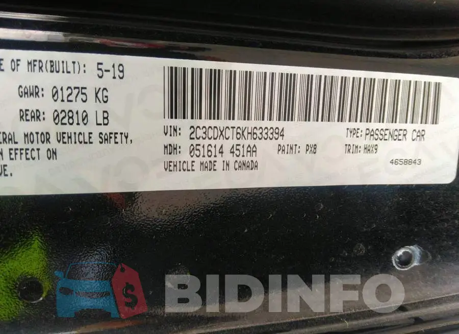 2C3CDXCT6KH633394 Photo# 9
