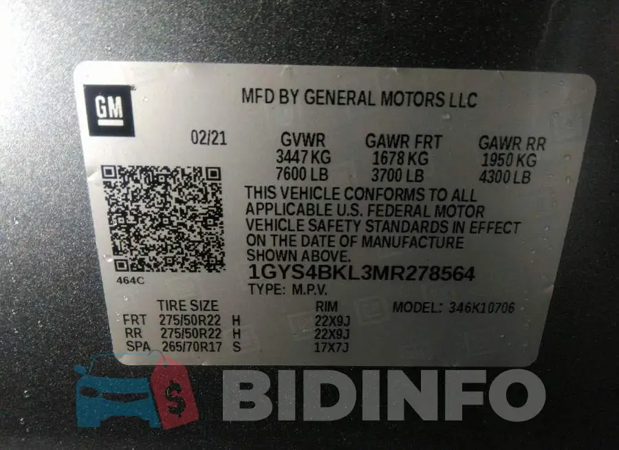 1GYS4BKL3MR278564 Photo# 9