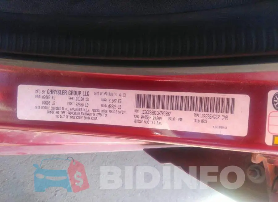 1C3CCBBB1DN705997 Photo# 9